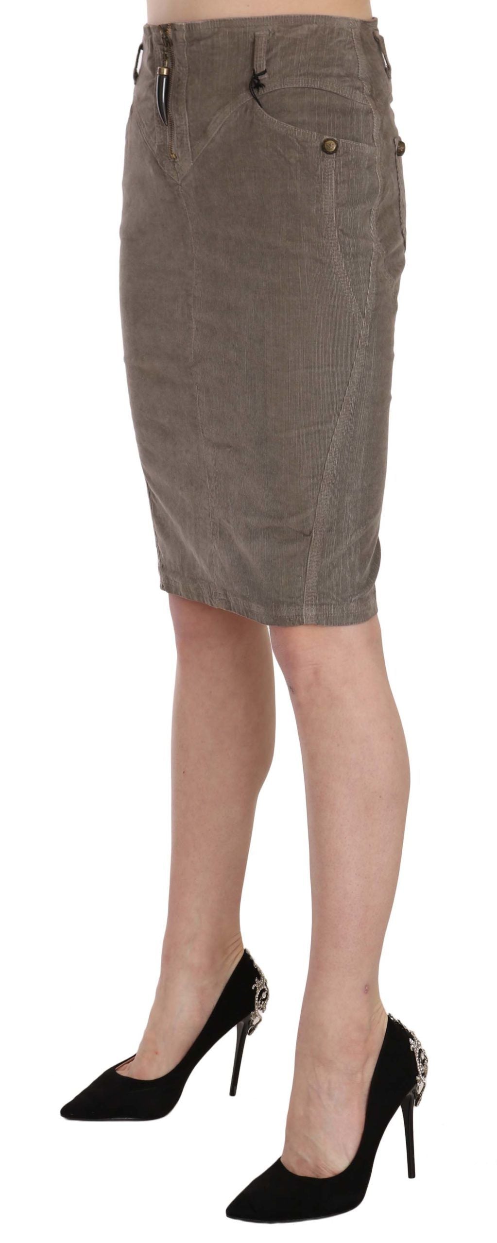 Lang Cavalli Gray Corduroy Pencil Straight A-Line Skirt