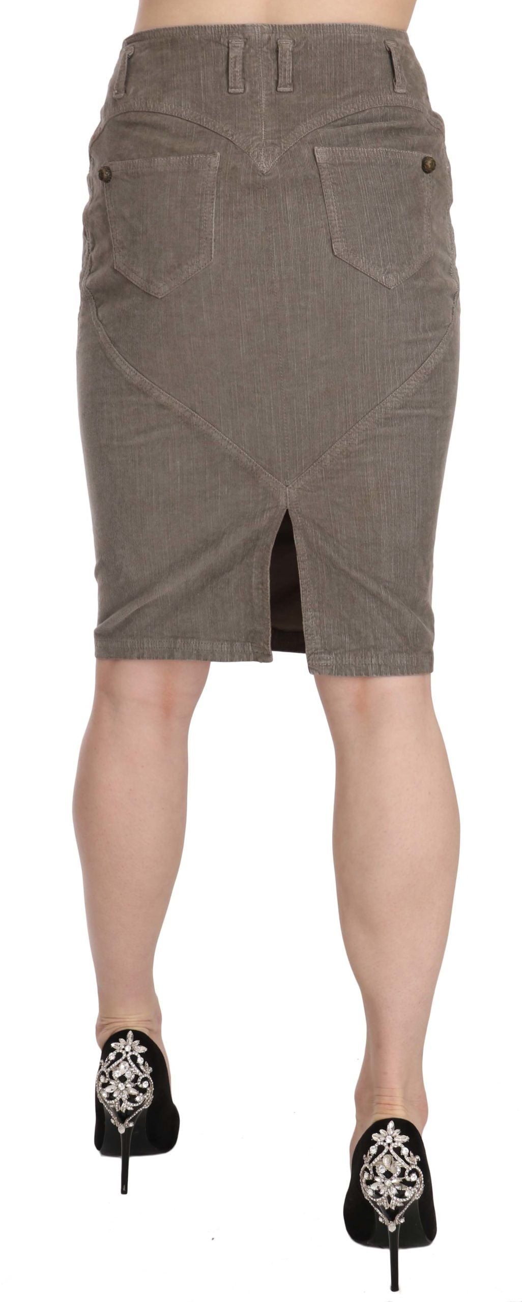 Lang Cavalli Gray Corduroy Pencil Straight A-Line Skirt