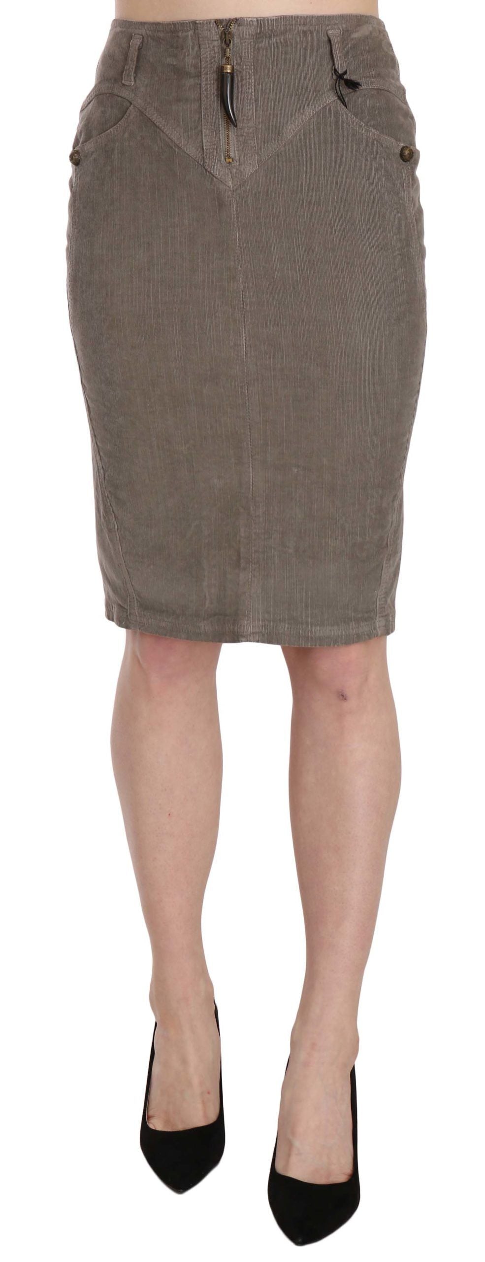 Lang Cavalli Gray Corduroy Pencil Straight A-Line Skirt