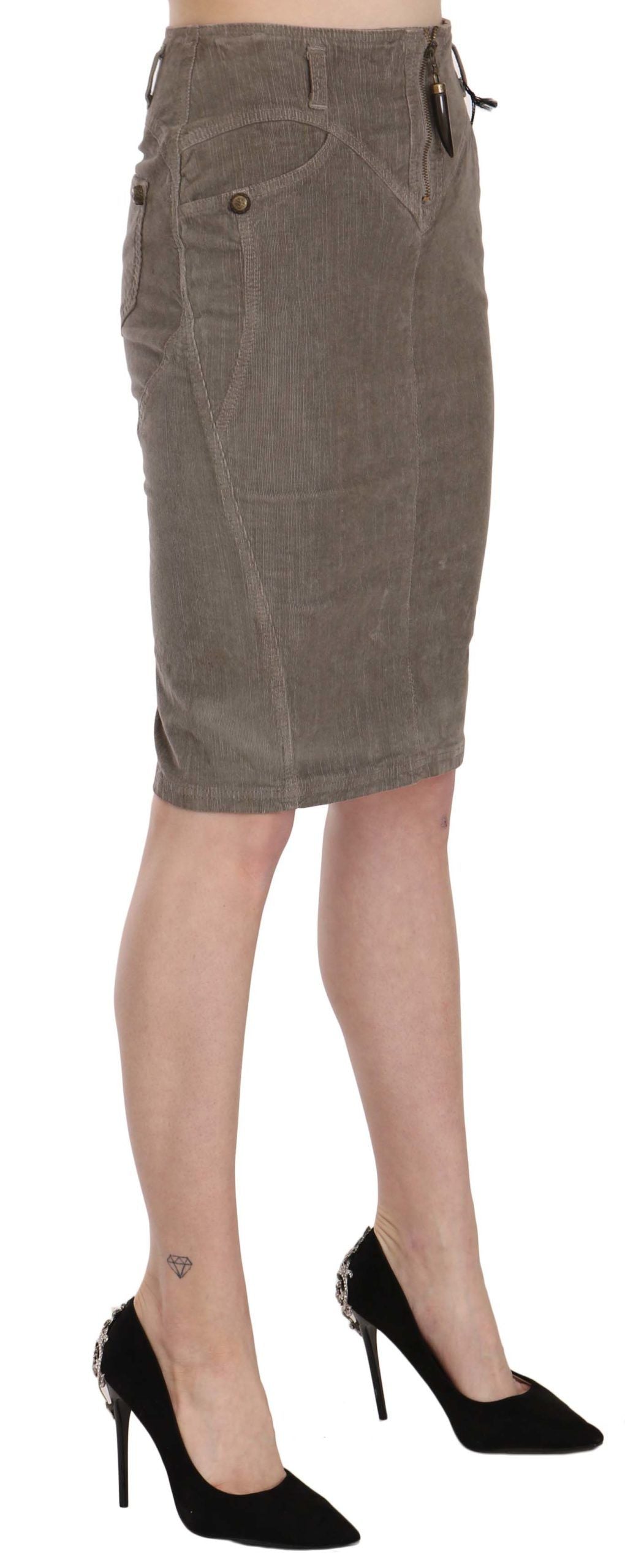 Lang Cavalli Gray Corduroy Pencil Straight A-Line Skirt