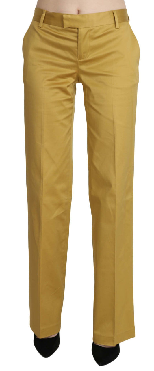 Just Cavalli Mustard Mid Waist Tailored Cotton Pants