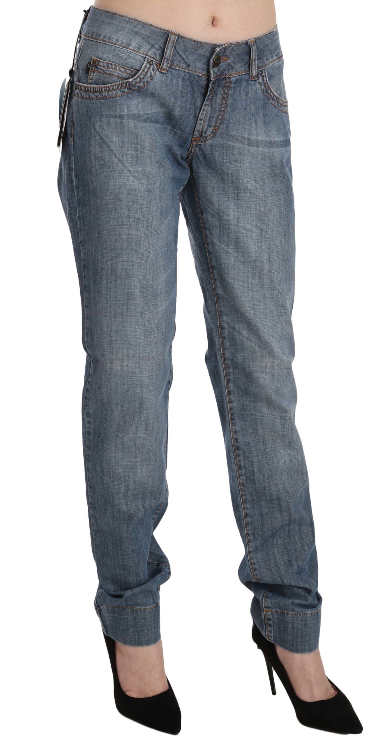 Just Cavalli Blue Washed Cotton Slim Fit Denim-Hose mit niedriger Taille