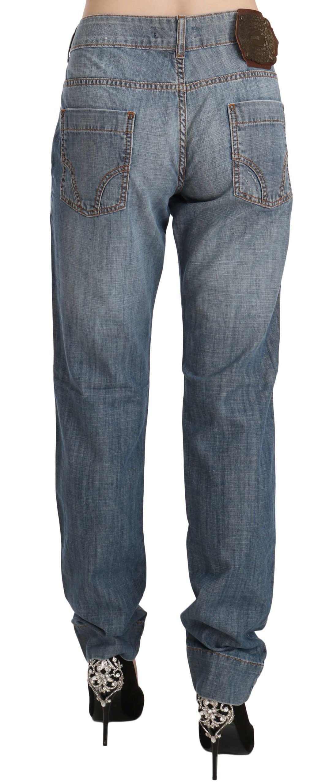 Just Cavalli Blue Washed Cotton Slim Fit Denim-Hose mit niedriger Taille