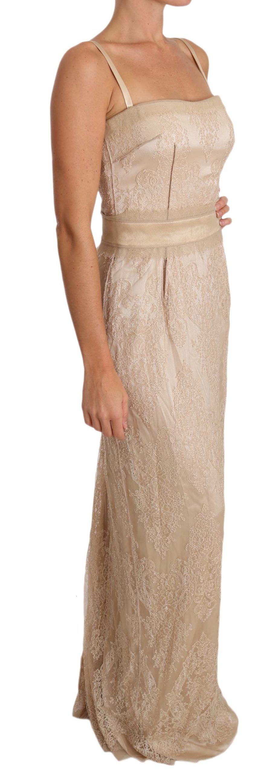 Dolce &amp; Gabbana Beige Lace Spaghetti Strap Sheath Dress