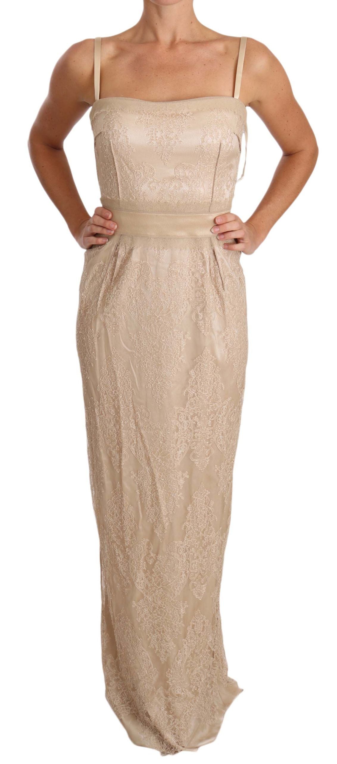 Dolce &amp; Gabbana Beige Lace Spaghetti Strap Sheath Dress