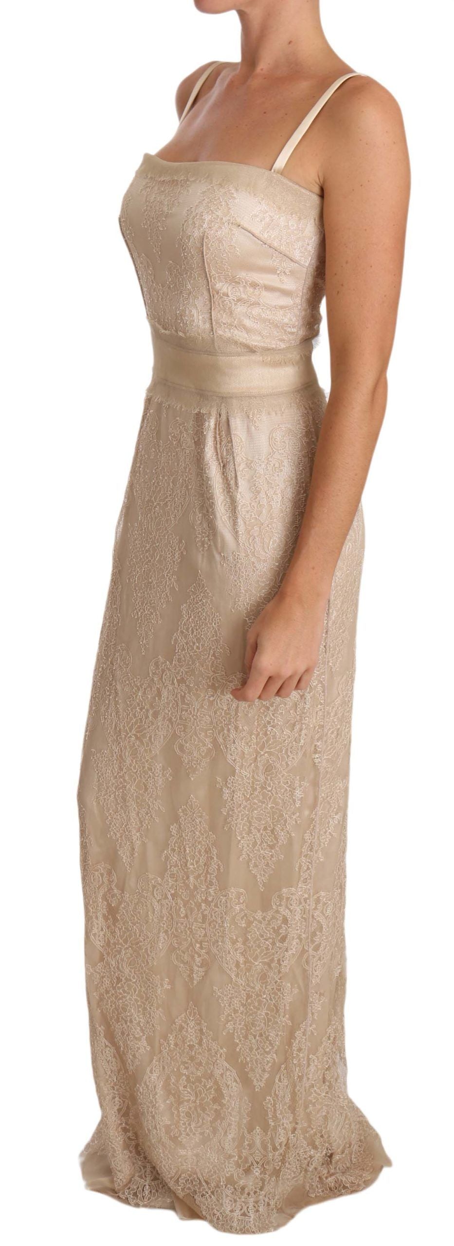 Dolce &amp; Gabbana Beige Lace Spaghetti Strap Sheath Dress