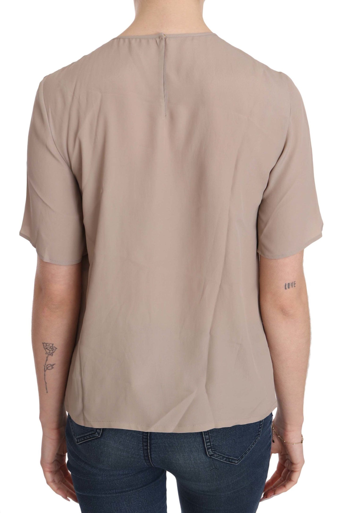 Dolce &amp; Gabbana Beige Crew Neck Short Sleeve Blouse