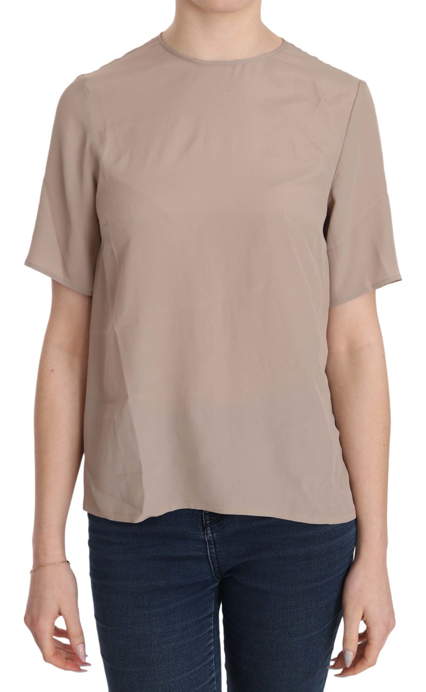 Dolce &amp; Gabbana Beige Crew Neck Short Sleeve Blouse