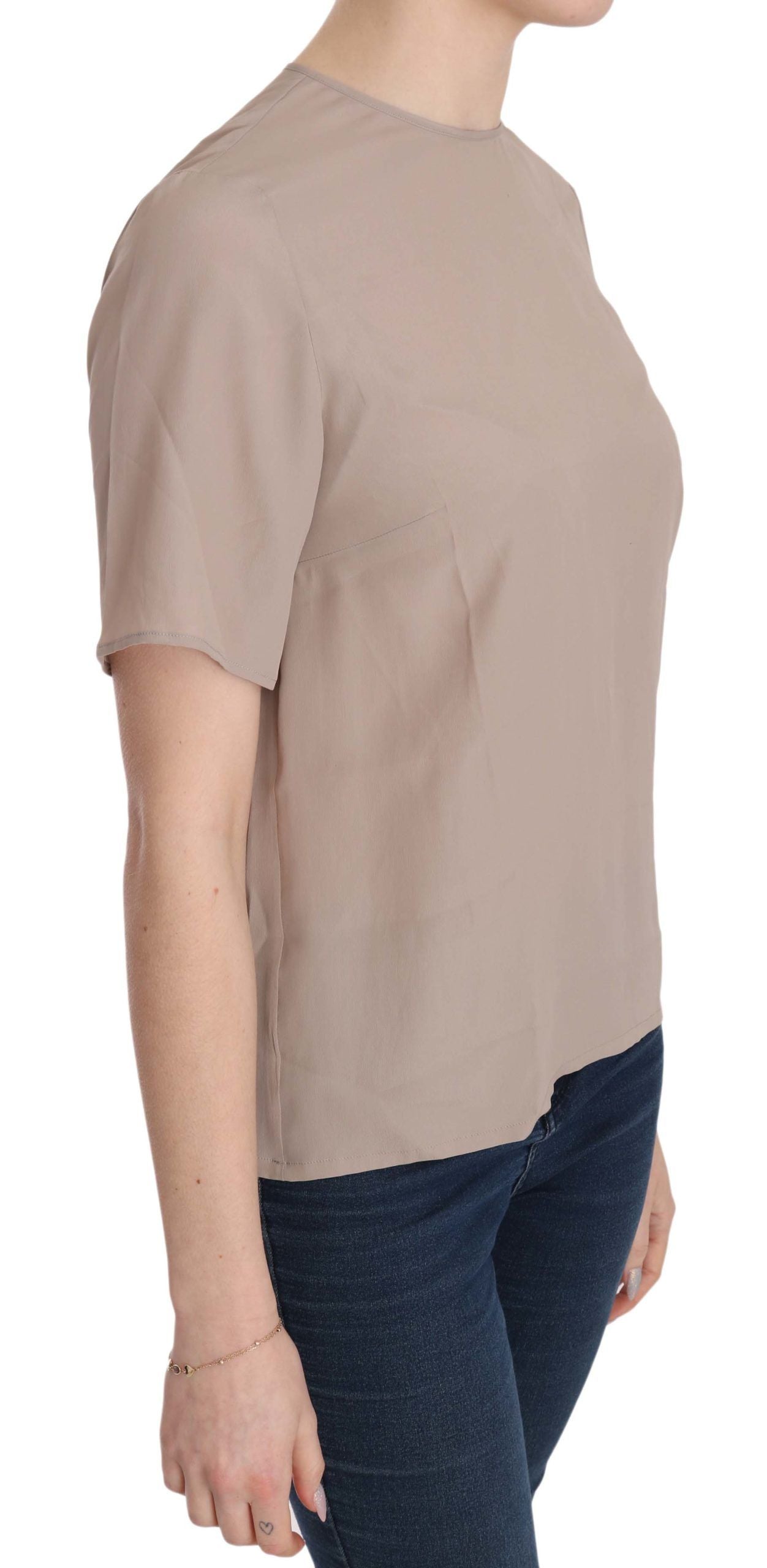 Dolce &amp; Gabbana Beige Crew Neck Short Sleeve Blouse