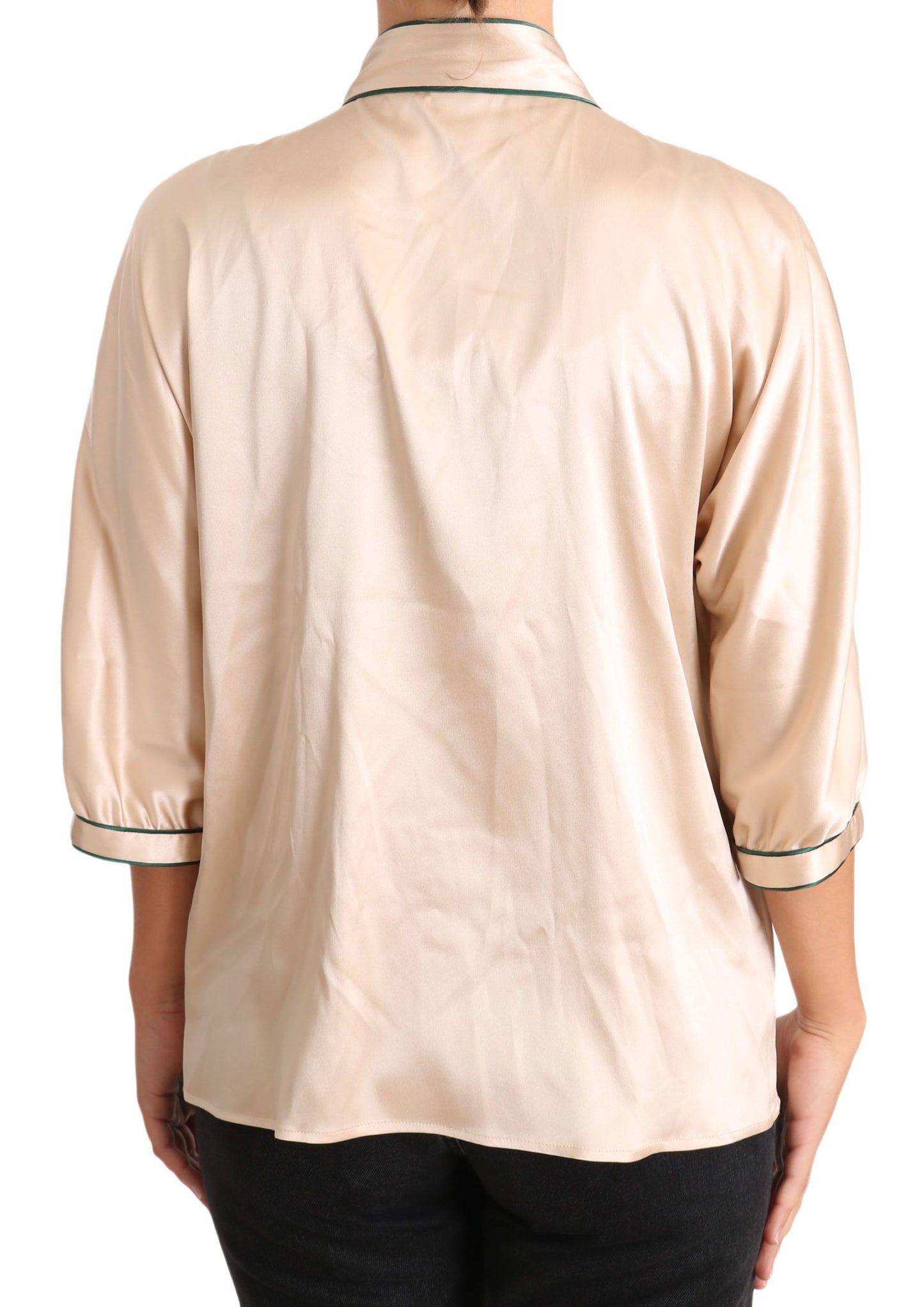 Dolce &amp; Gabbana Beige Ribbon Silk Stretch Top Blouse