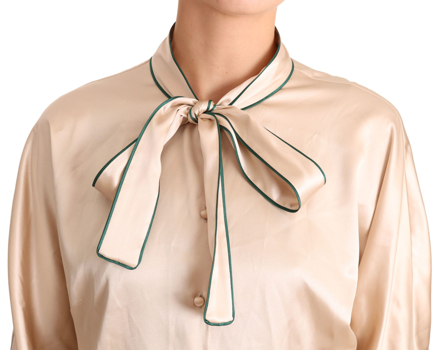 Dolce &amp; Gabbana Beige Ribbon Silk Stretch Top Blouse