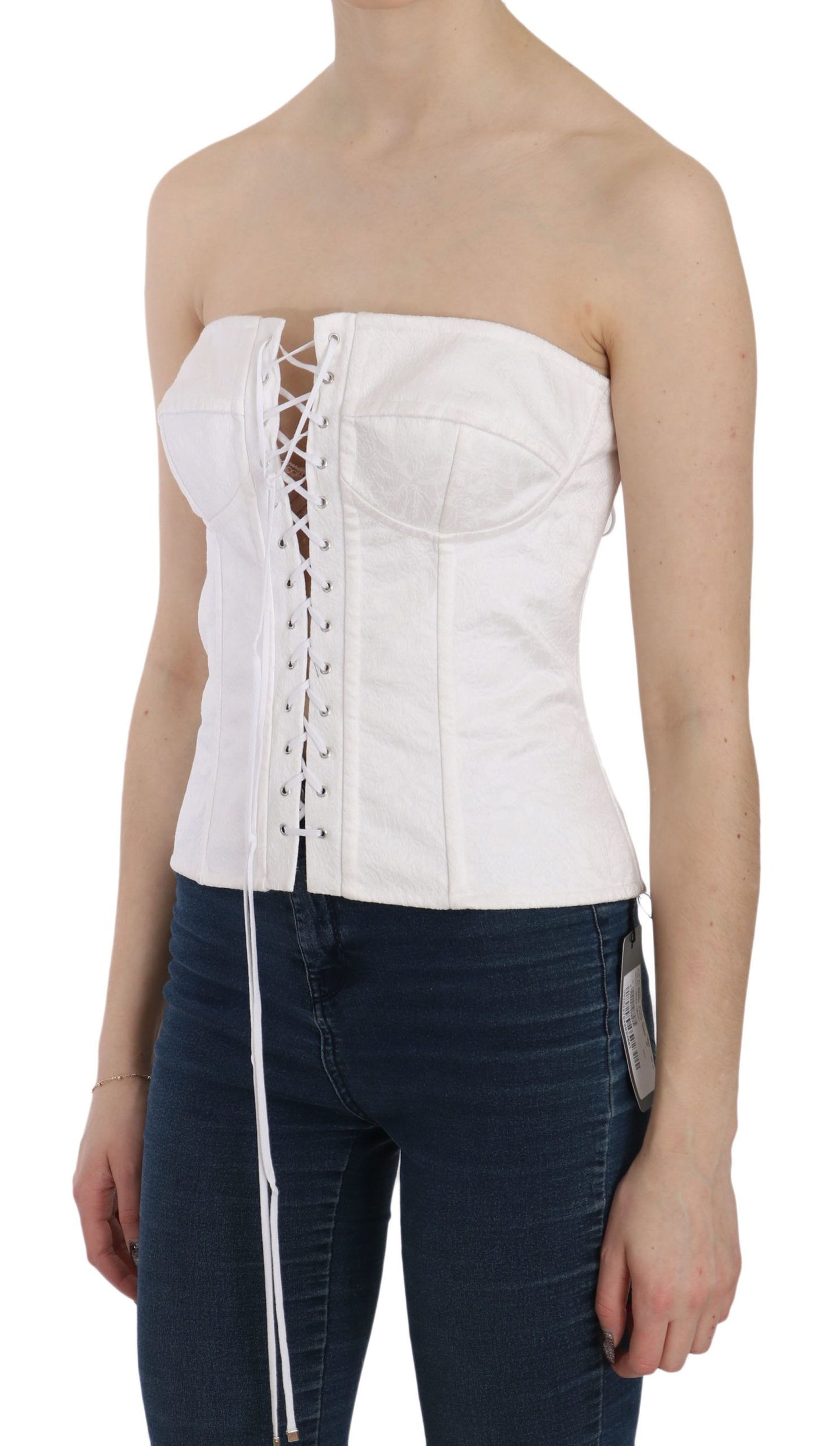 Dolce &amp; Gabbana White PALERMO Cotton Bustier Top Corset