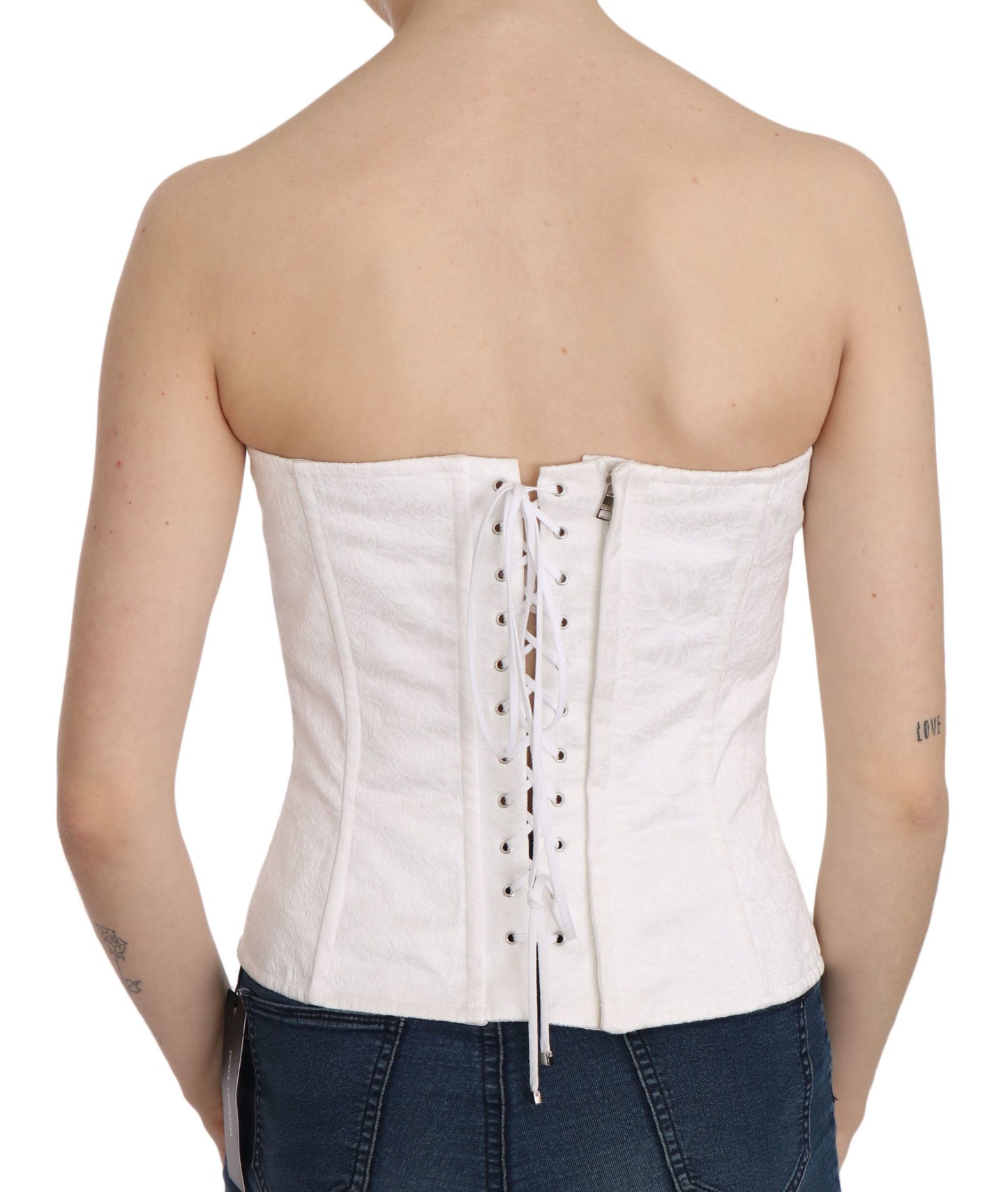 Dolce &amp; Gabbana Weißes PALERMO Baumwoll-Bustier-Top-Korsett