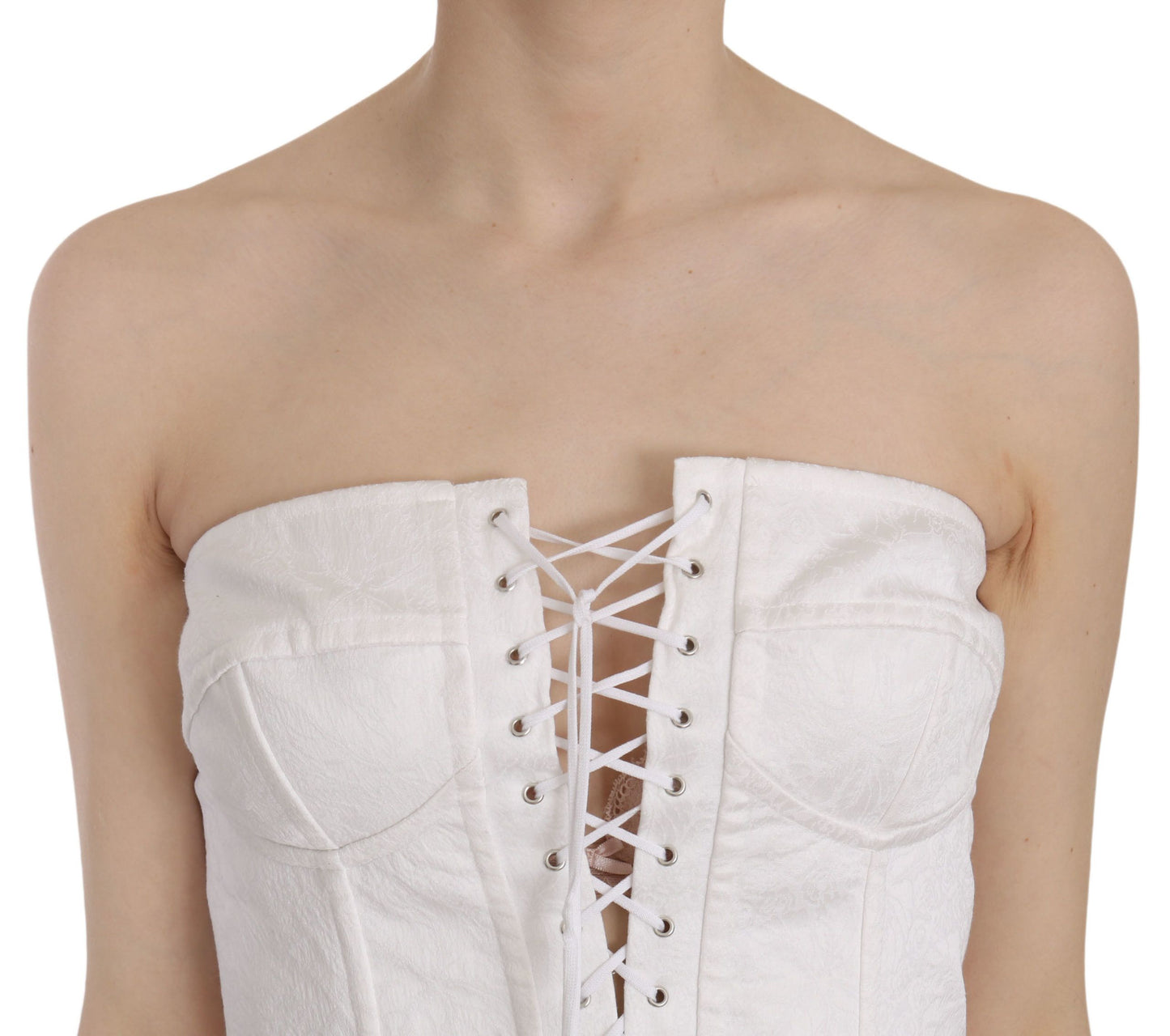 Dolce &amp; Gabbana White PALERMO Cotton Bustier Top Corset