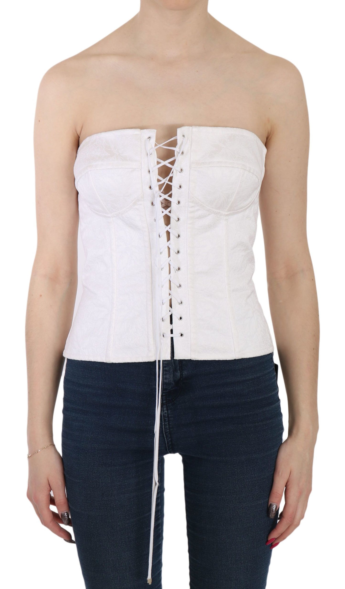 Dolce &amp; Gabbana White PALERMO Cotton Bustier Top Corset