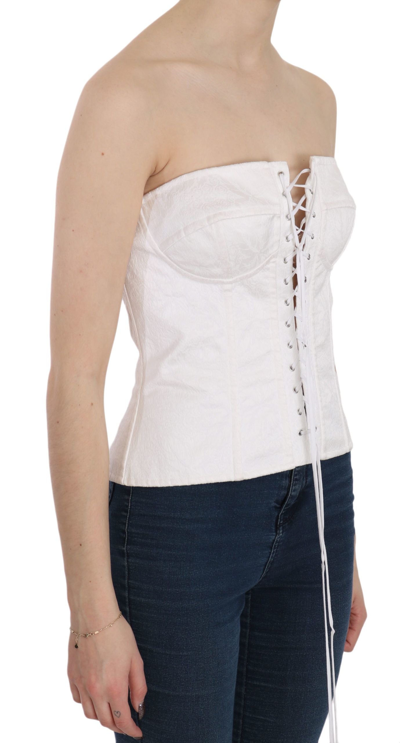 Dolce &amp; Gabbana White PALERMO Cotton Bustier Top Corset