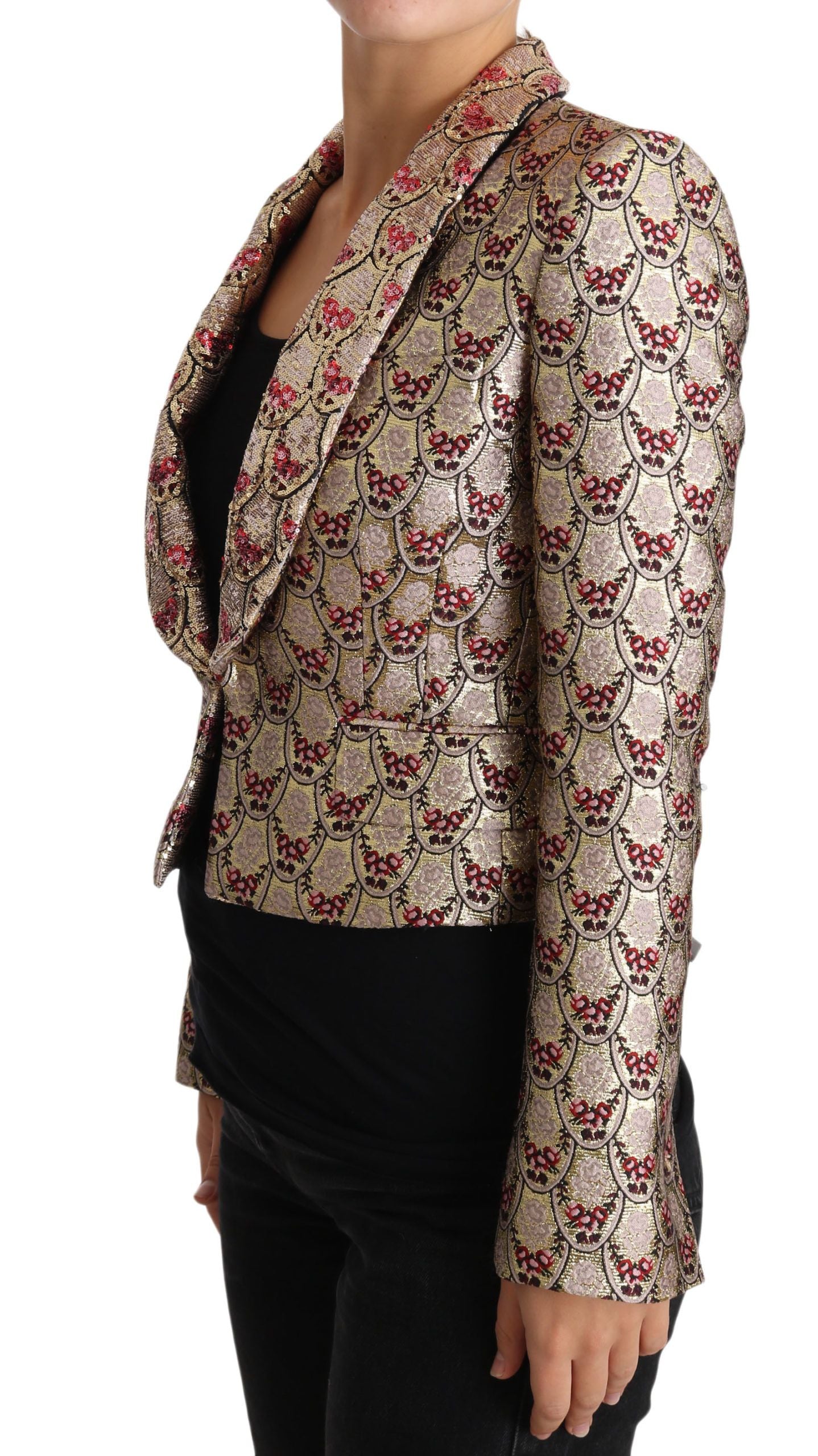 Dolce &amp; Gabbana Blazer-Manteljacke mit goldenem Blumenmuster und Pailletten