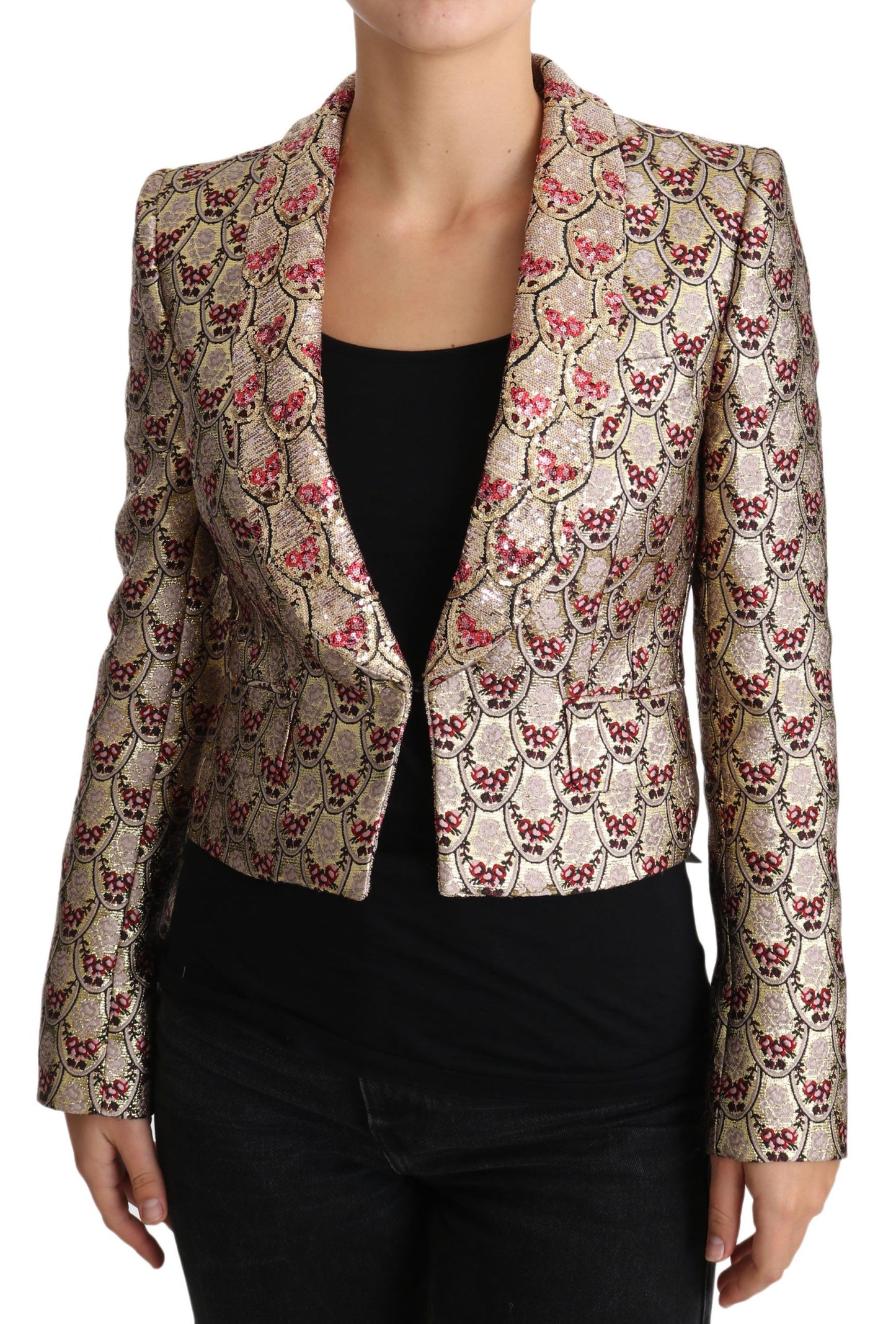 Dolce &amp; Gabbana Gold Floral Sequined Blazer Coat Jacket