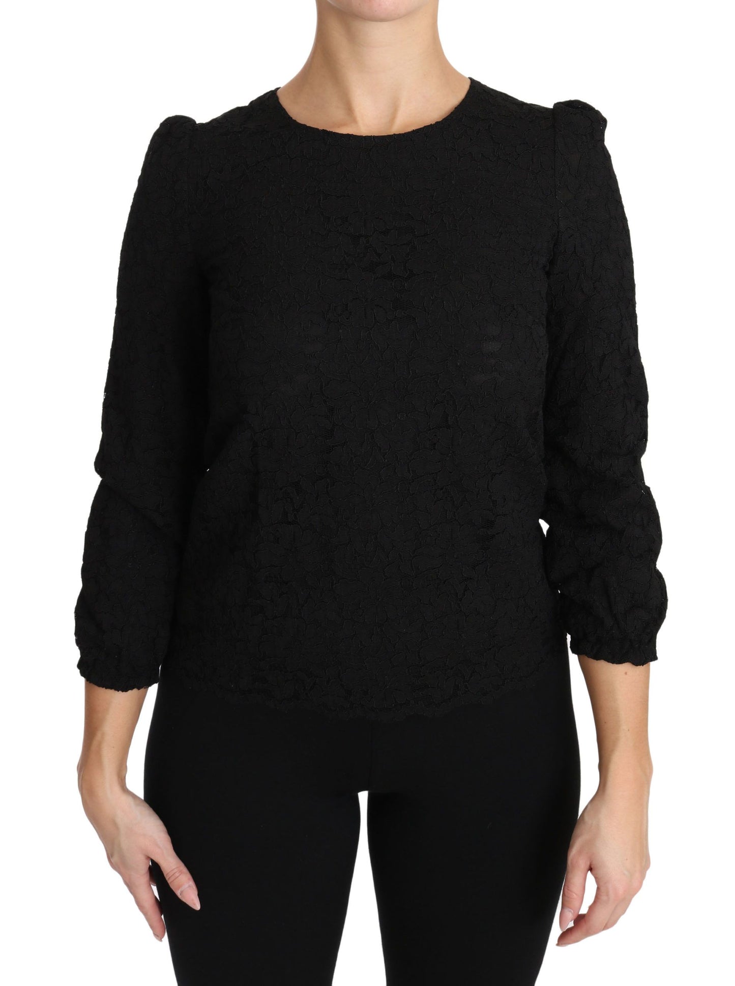 Dolce &amp; Gabbana Black Floral Lace Zipper Top Blouse