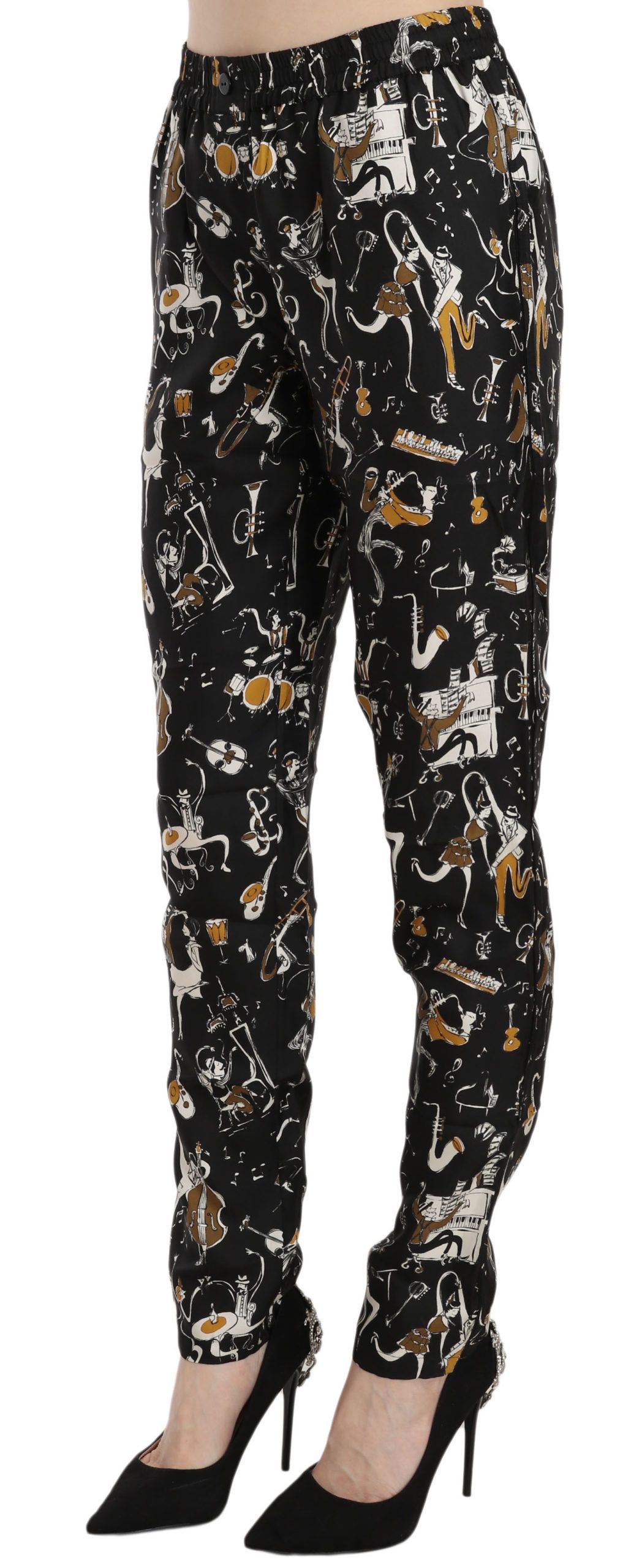 Dolce &amp; Gabbana Black Jazz Club Print High Waist Tapered Pants