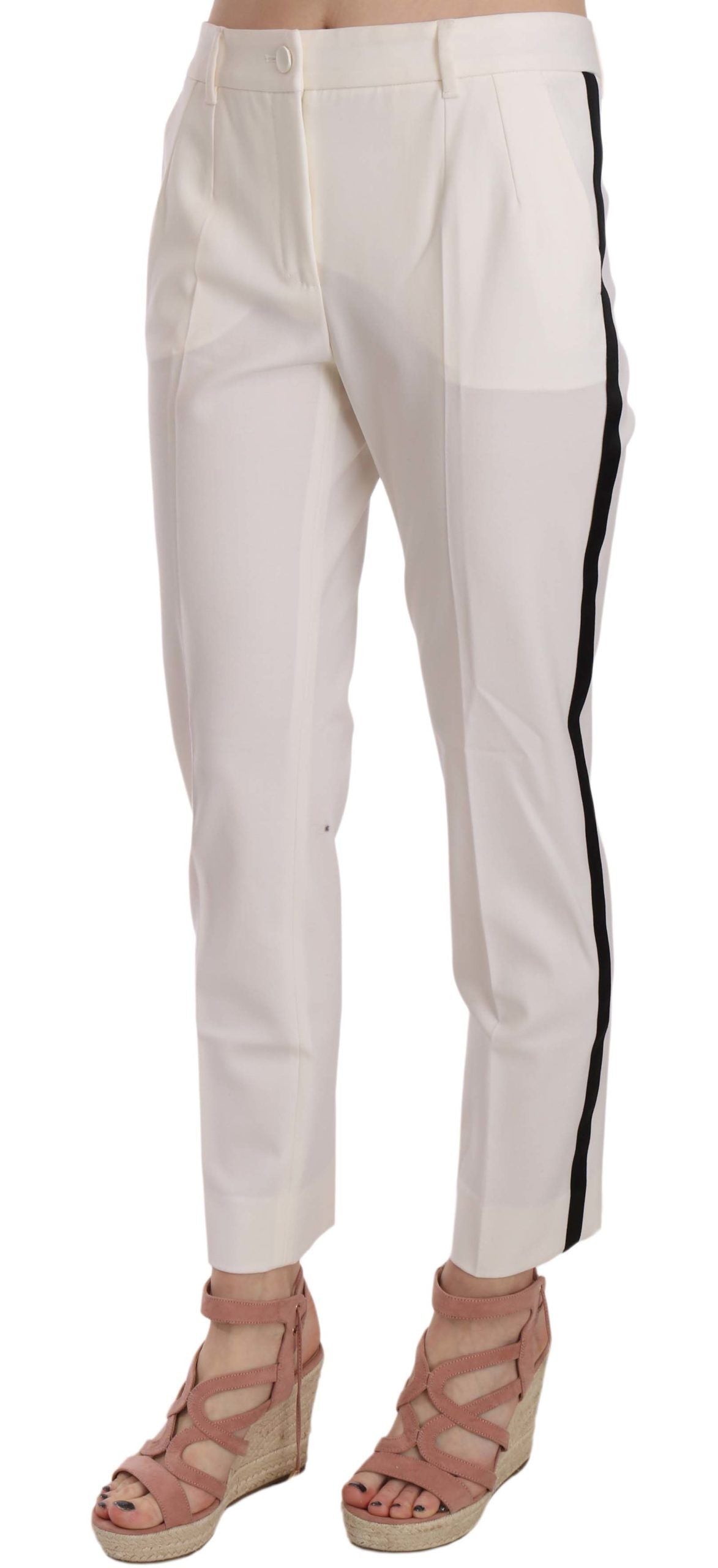 Dolce &amp; Gabbana White Side Stripe Wool Tapered Trouser Pants