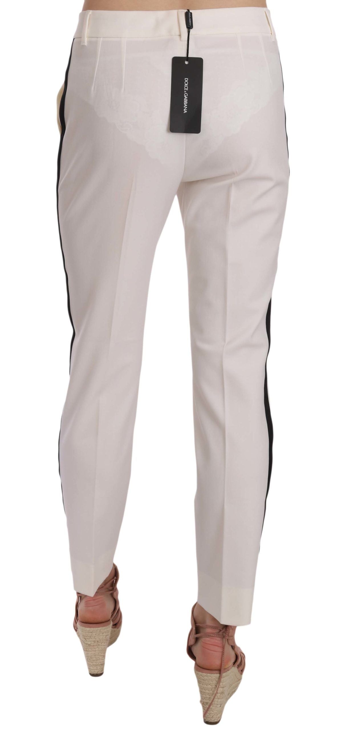 Dolce &amp; Gabbana White Side Stripe Wool Tapered Trouser Pants