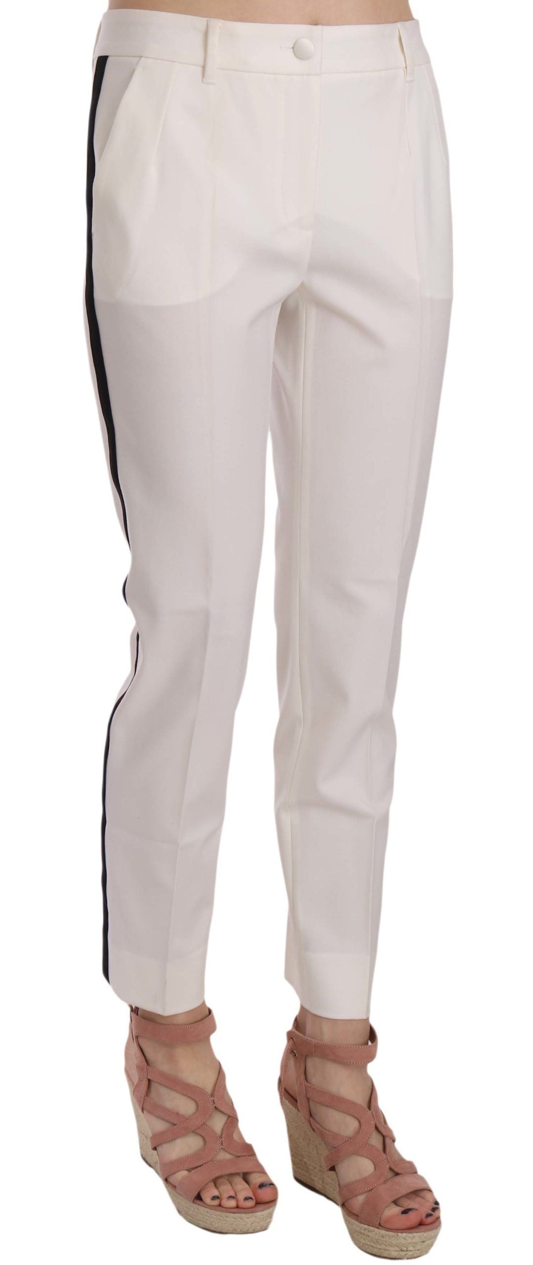 Dolce &amp; Gabbana White Side Stripe Wool Tapered Trouser Pants