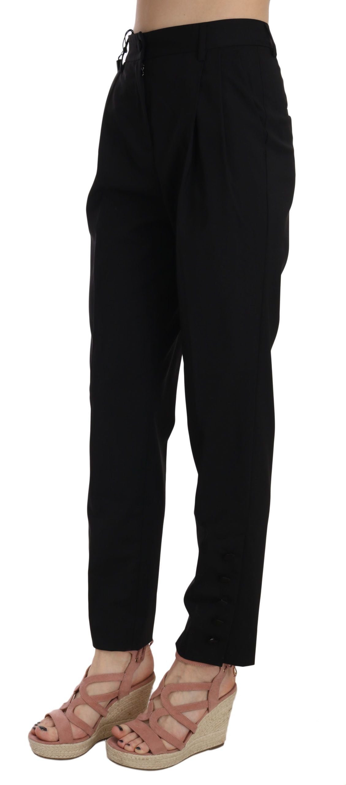 Dolce &amp; Gabbana Black Button Pleated Tapered Trouser Pants