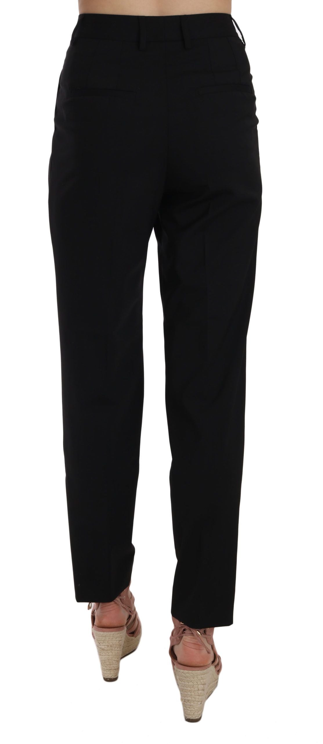 Dolce &amp; Gabbana Black Button Pleated Tapered Trouser Pants