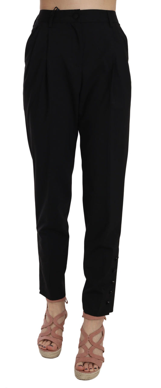 Dolce &amp; Gabbana Black Button Pleated Tapered Trouser Pants