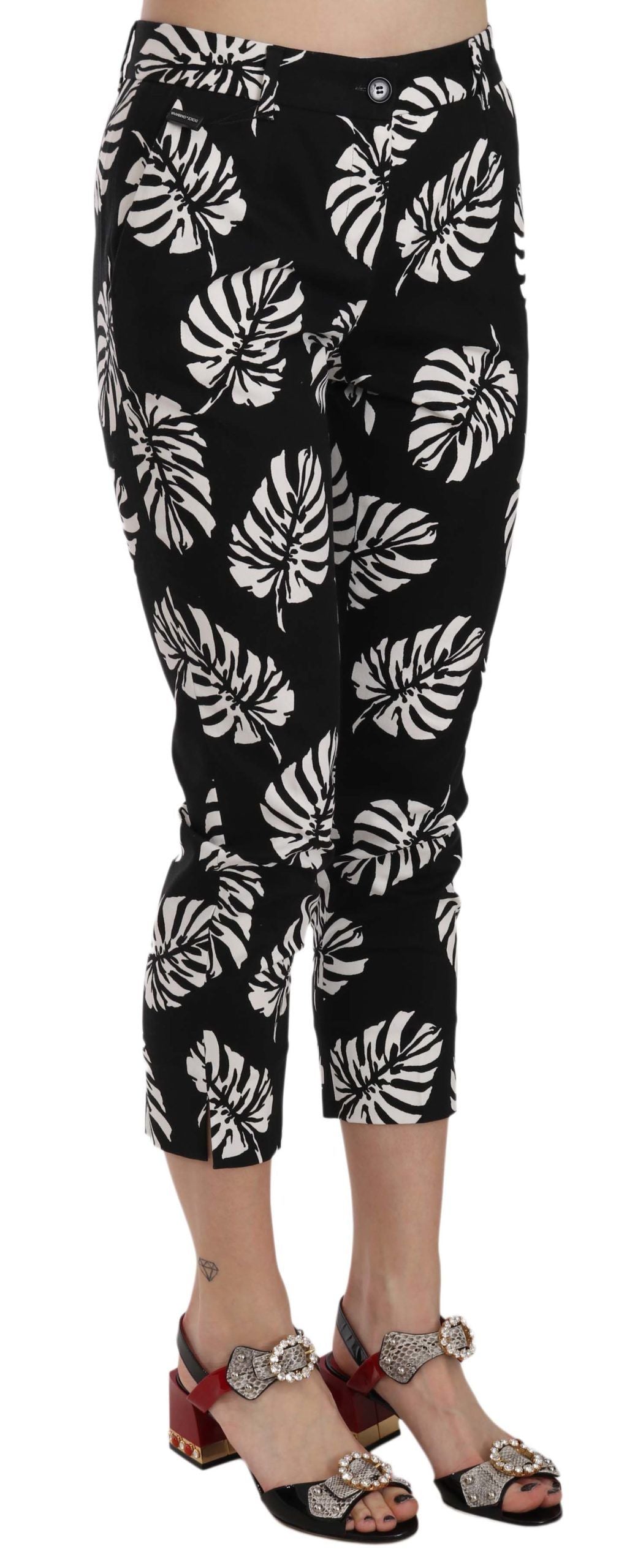 Dolce &amp; Gabbana Schwarze Röhrenhose mit Palmenblatt-Print