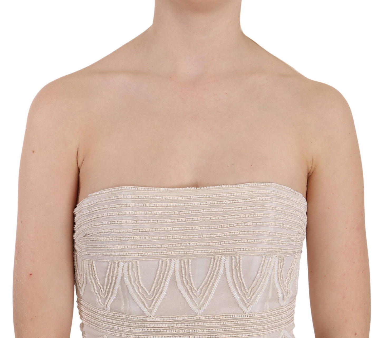 John Richmond Beige Beaded Silk Short Mini Gown Dress