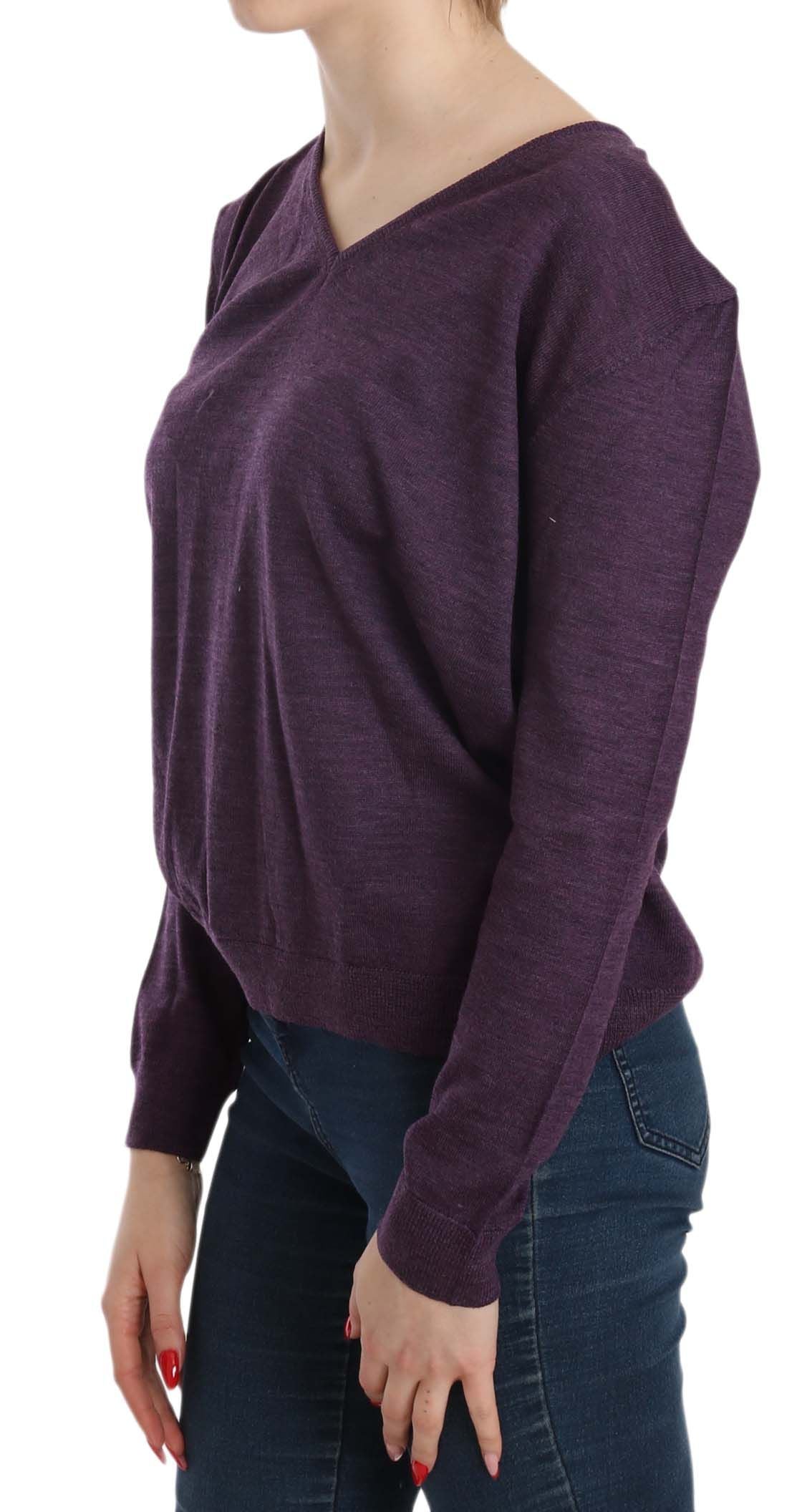 BYBLOS Lila Langarm-Pullover-Oberteil mit V-Ausschnitt