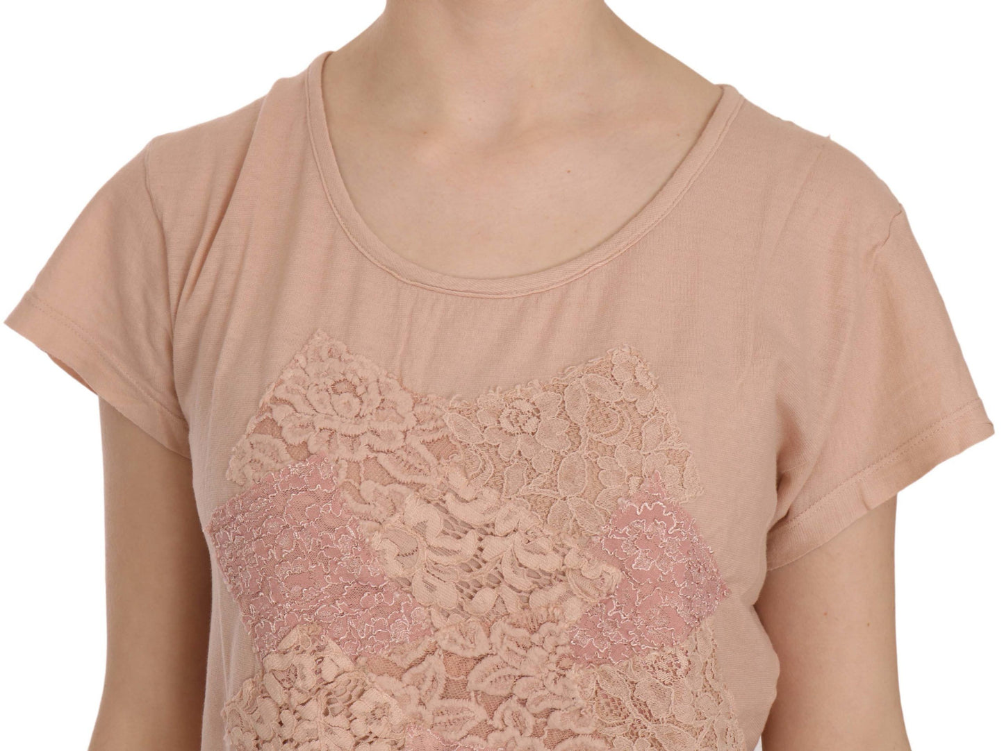 PINK MEMORIES Baumwollbluse mit kurzärmliger Spitze, rosa, cremefarben