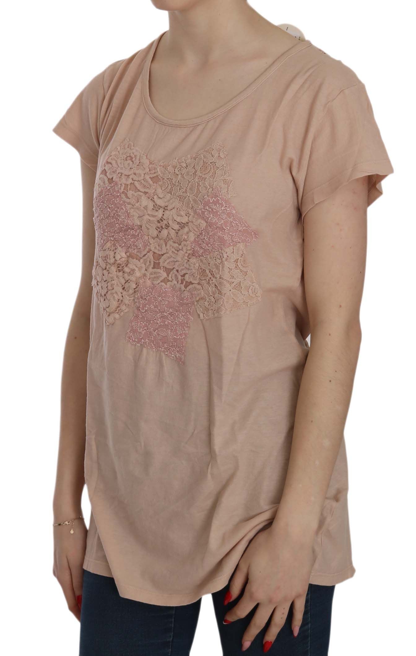 PINK MEMORIES Baumwollbluse mit kurzärmliger Spitze, rosa, cremefarben