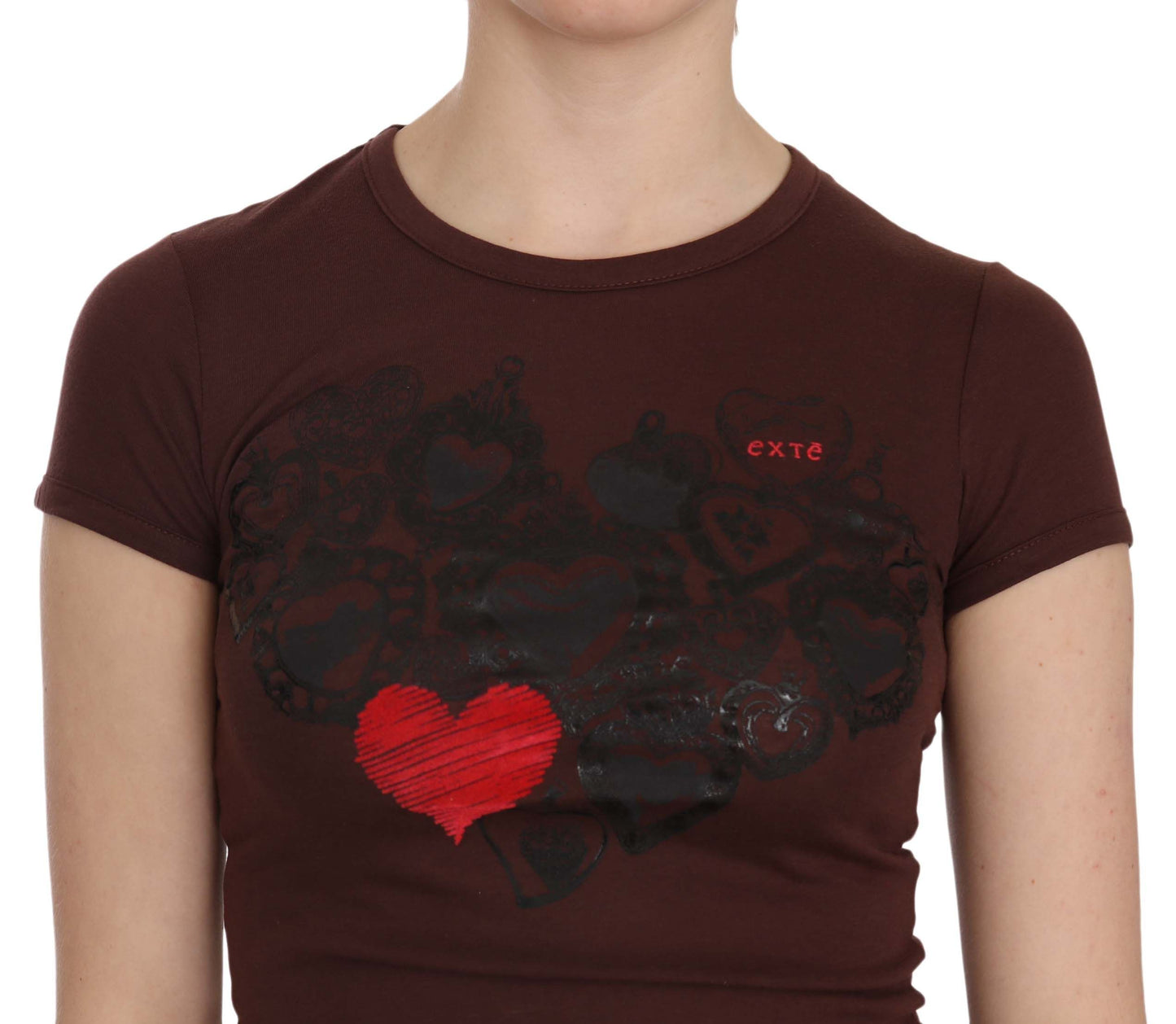 Exte Brown Hearts Kurzarm-Freizeit-T-Shirt-Oberteil