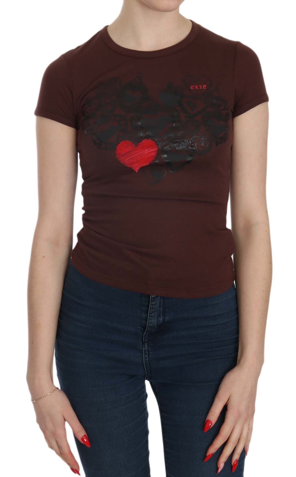 Exte Brown Hearts Kurzarm-Freizeit-T-Shirt-Oberteil