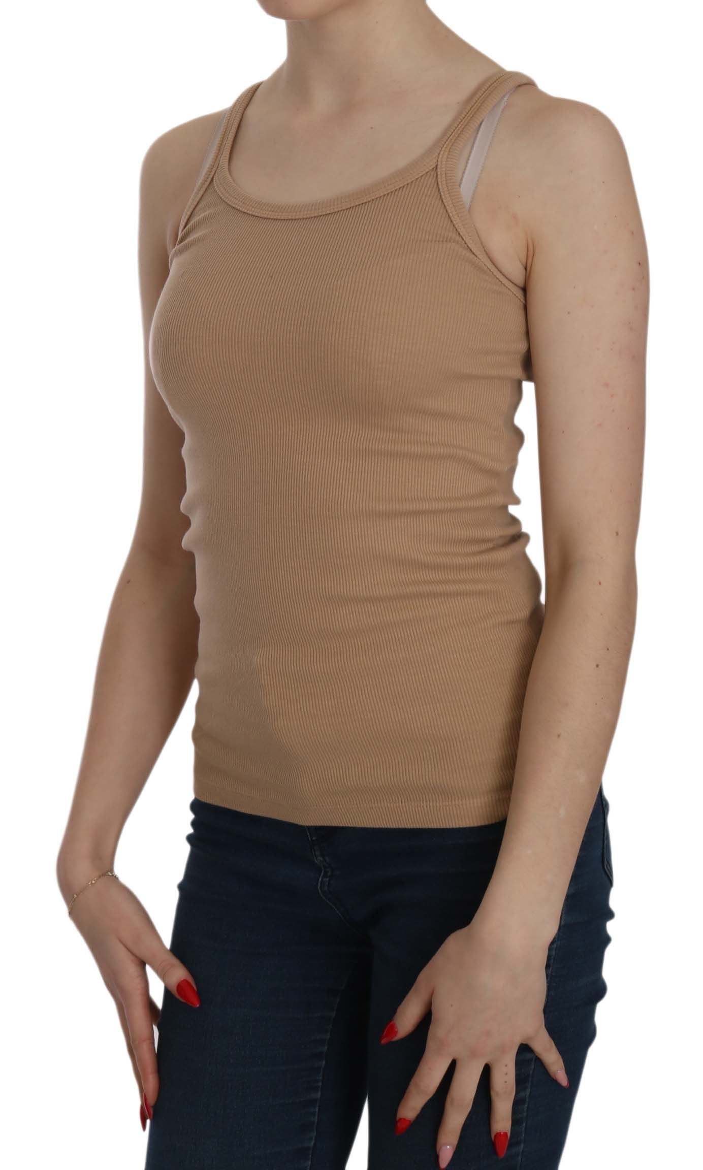 PINK MEMORIES Beige ärmellose Tank-Bluse mit Spaghettiträgern