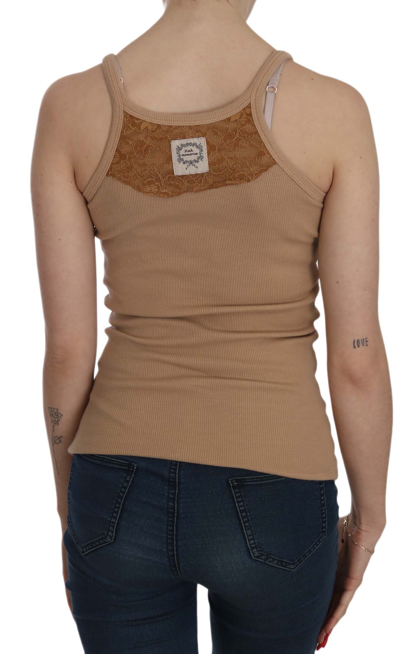 PINK MEMORIES Beige ärmellose Tank-Bluse mit Spaghettiträgern