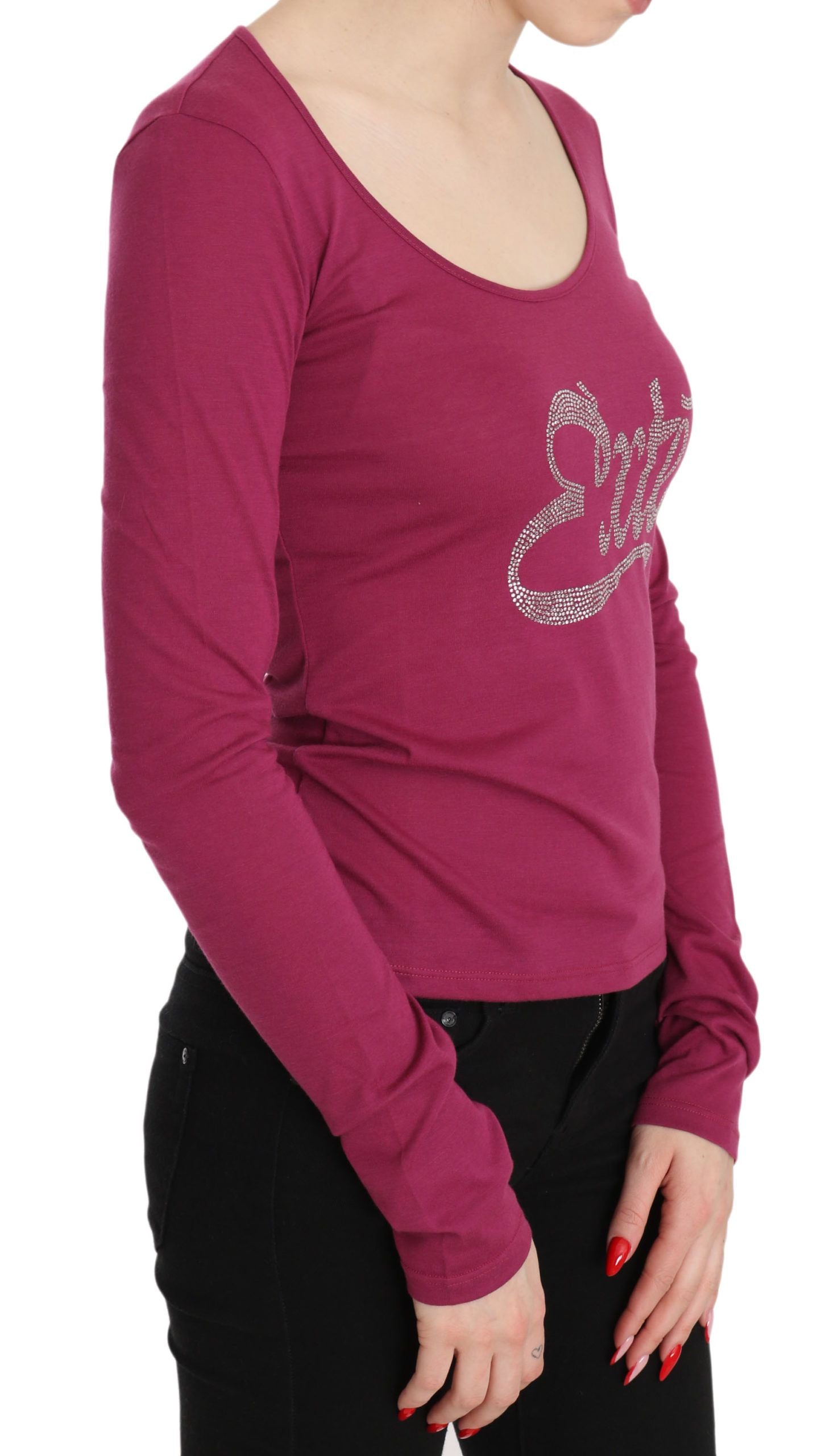 Exte Pink Exte Crystal na Pinalamutian ng Long Sleeve Top