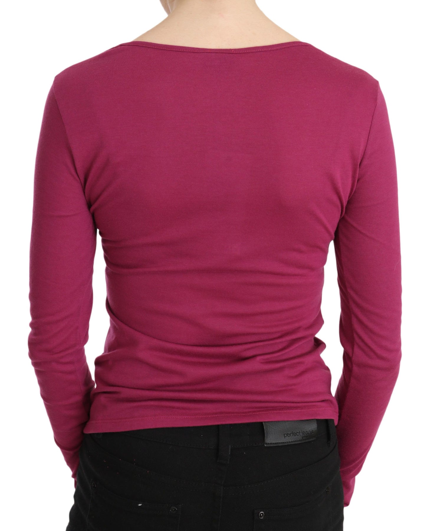 Exte Pink Exte Crystal na Pinalamutian ng Long Sleeve Top