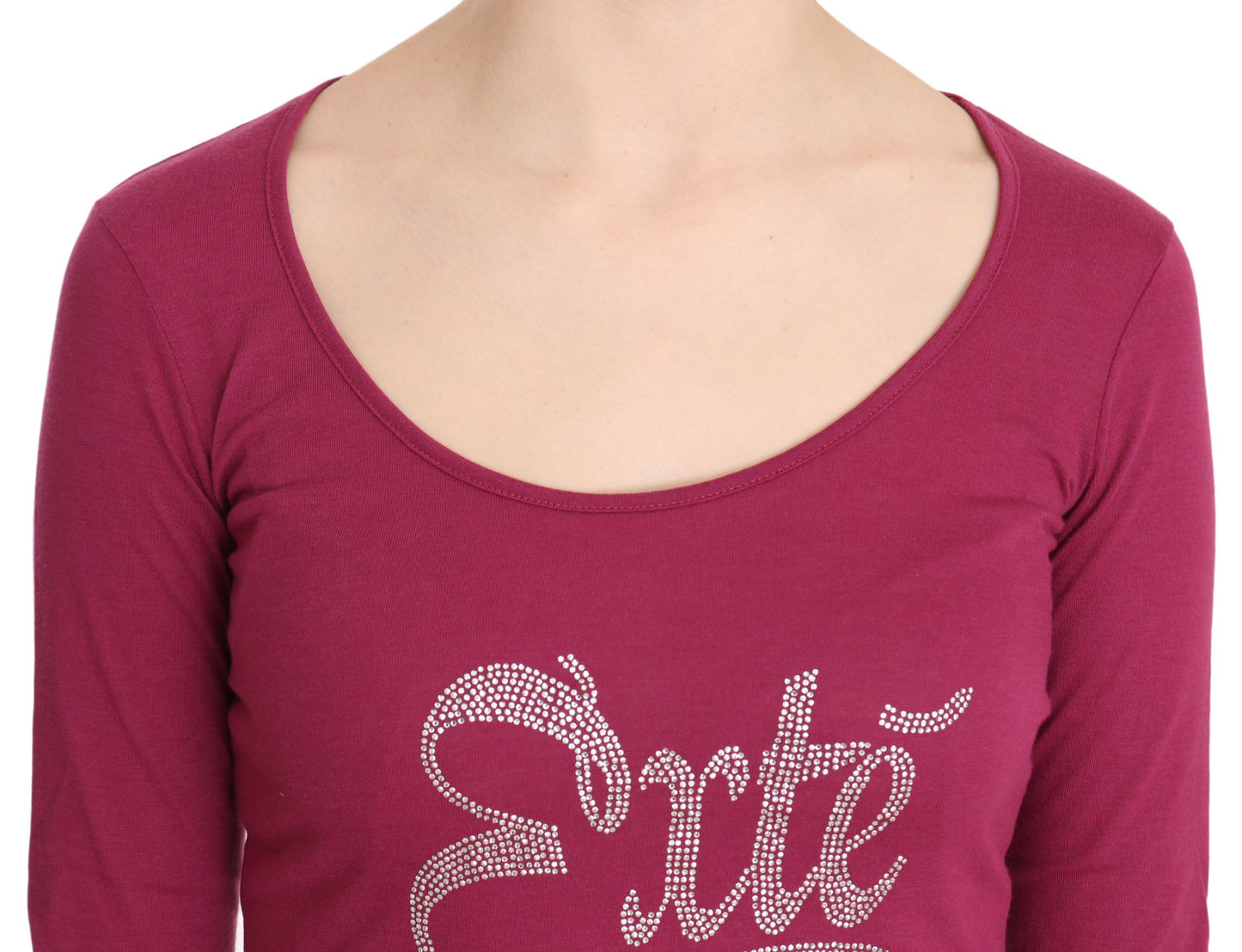 Exte Pink Exte Crystal na Pinalamutian ng Long Sleeve Top