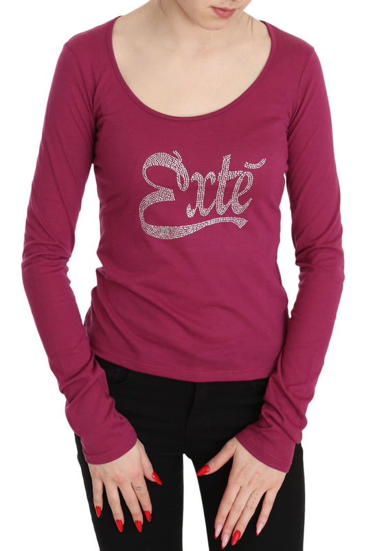 Exte Pink Exte Crystal na Pinalamutian ng Long Sleeve Top