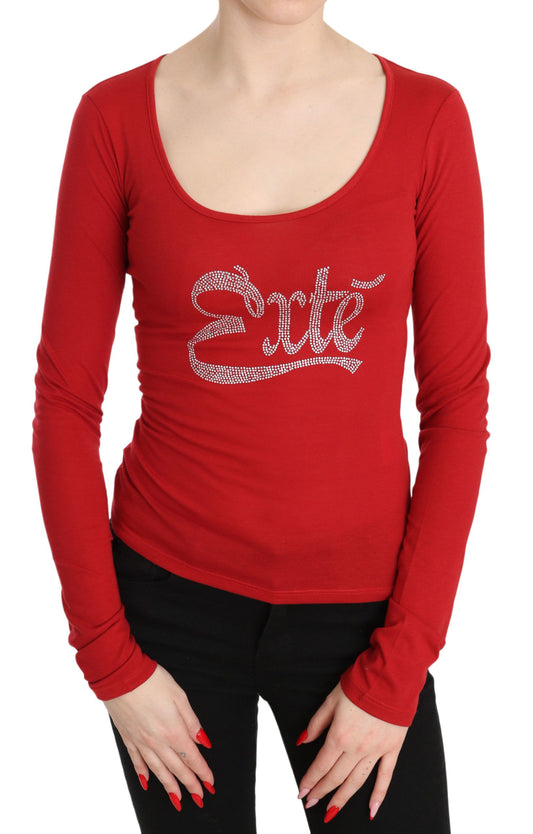 Exte Red Crystal Embellished Long Sleeve Top