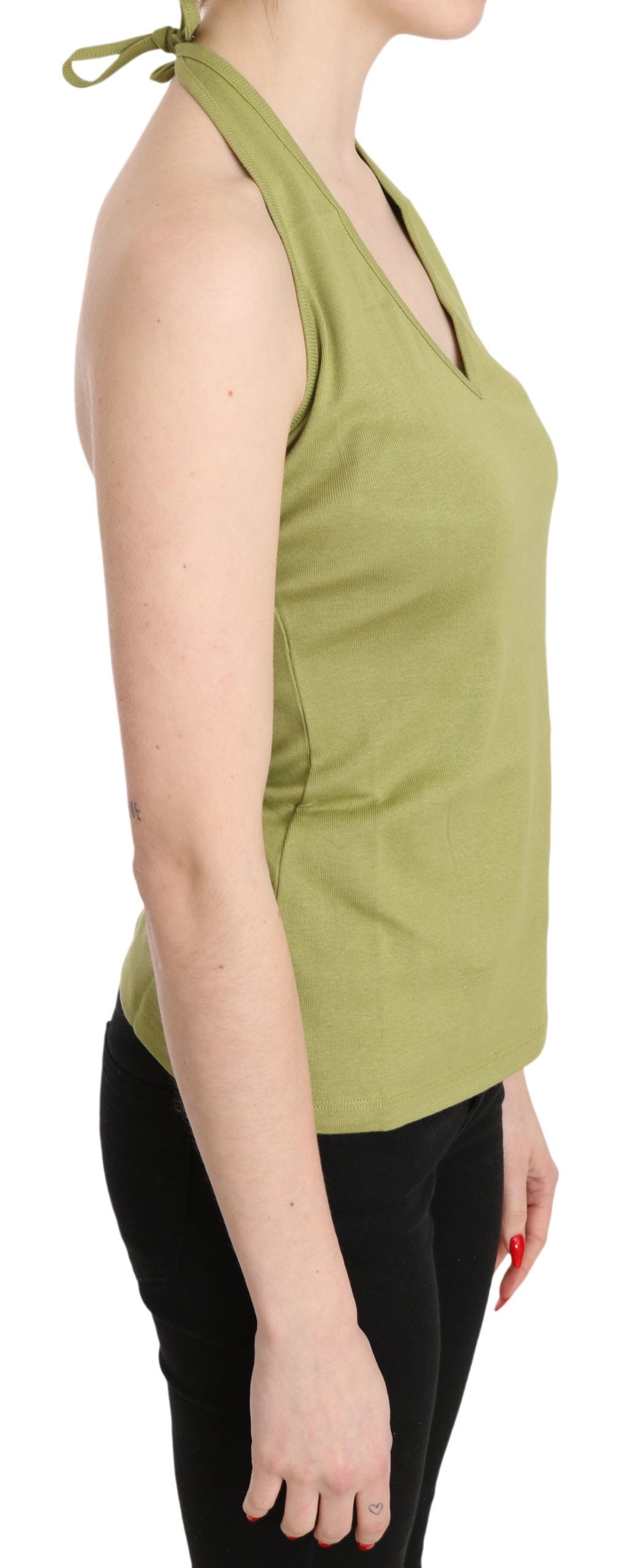 GF Ferre Green Halter Cotton na Kaswal na Tank Top Blouse