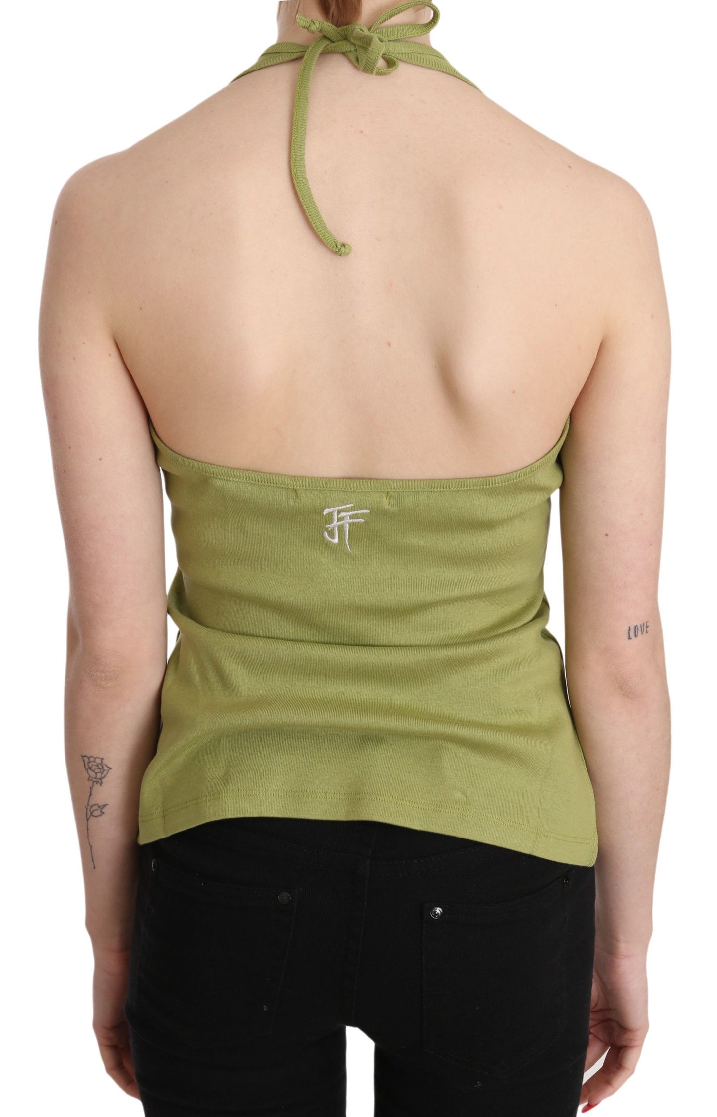 GF Ferre Grüne, ärmellose, lässige Tanktop-Bluse aus Baumwolle mit Neckholder