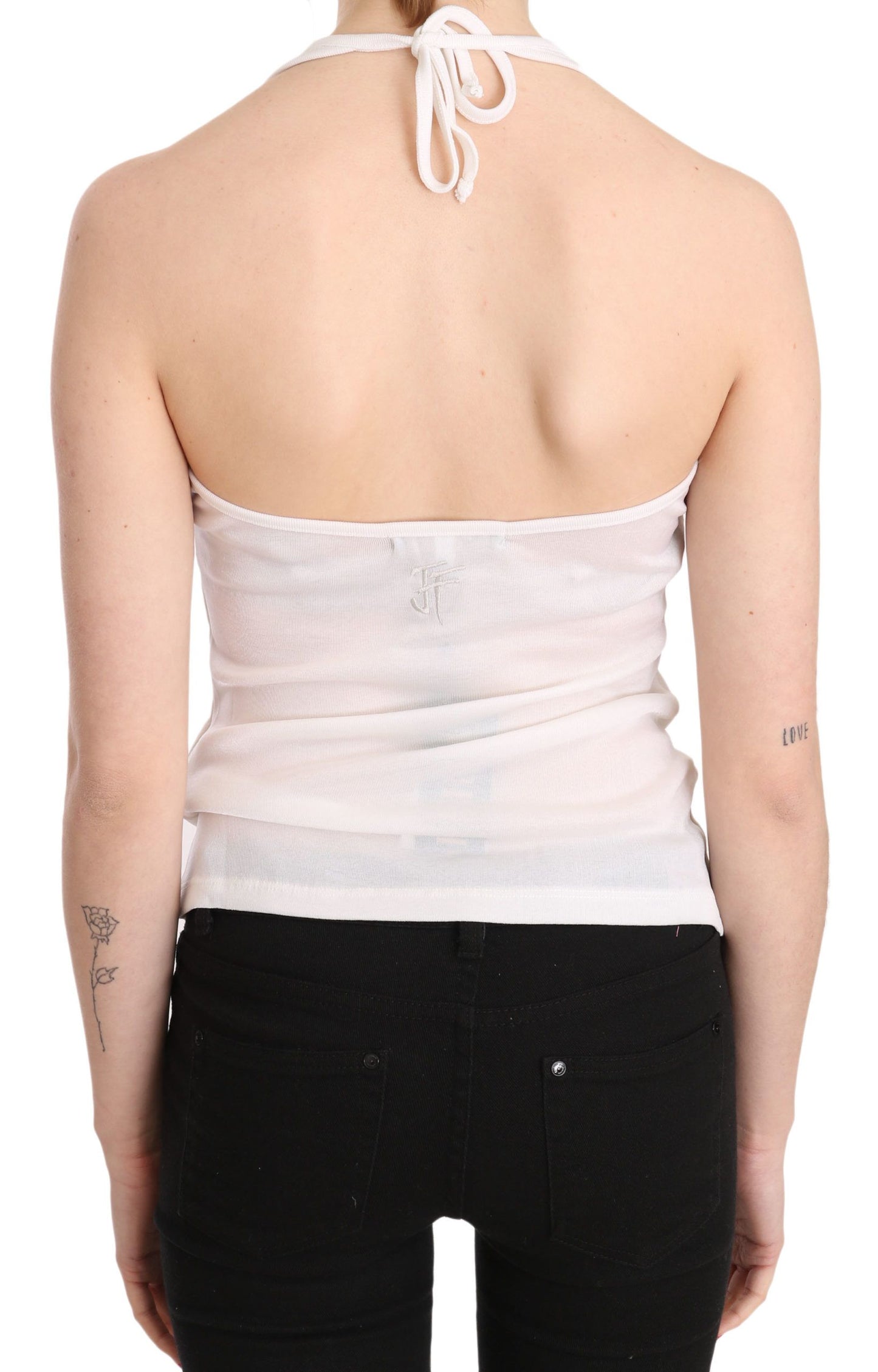 GF Ferre White Halter Cotton na Kaswal na Tank Top Blouse