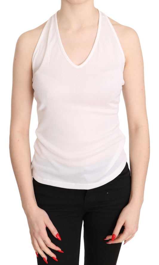 GF Ferre White Halter Cotton na Kaswal na Tank Top Blouse