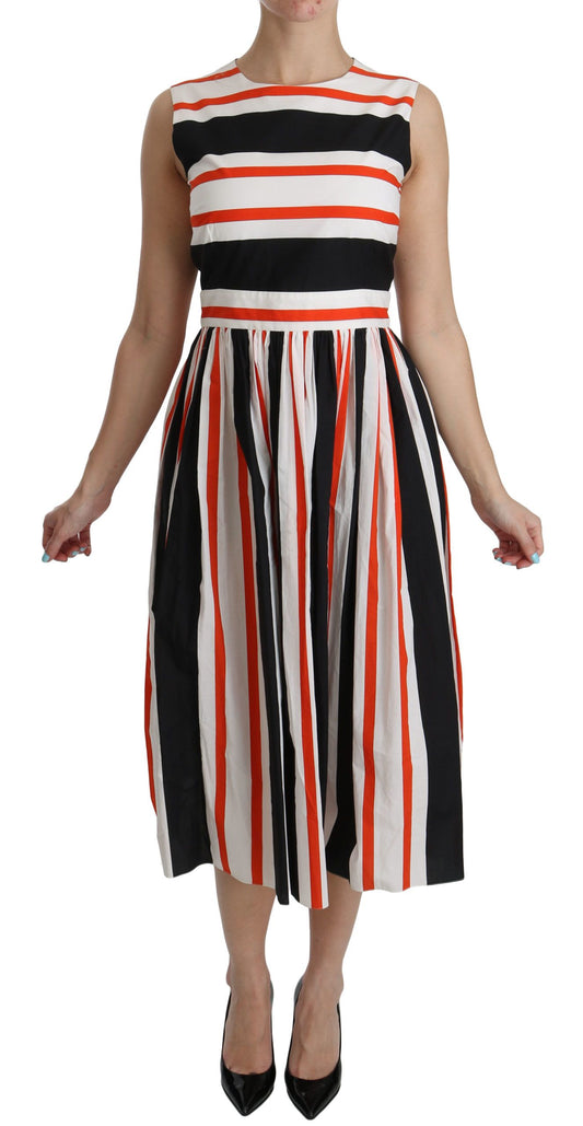 Dolce &amp; Gabbana Multicolor Stripes A-Line Pleated Midi Dress