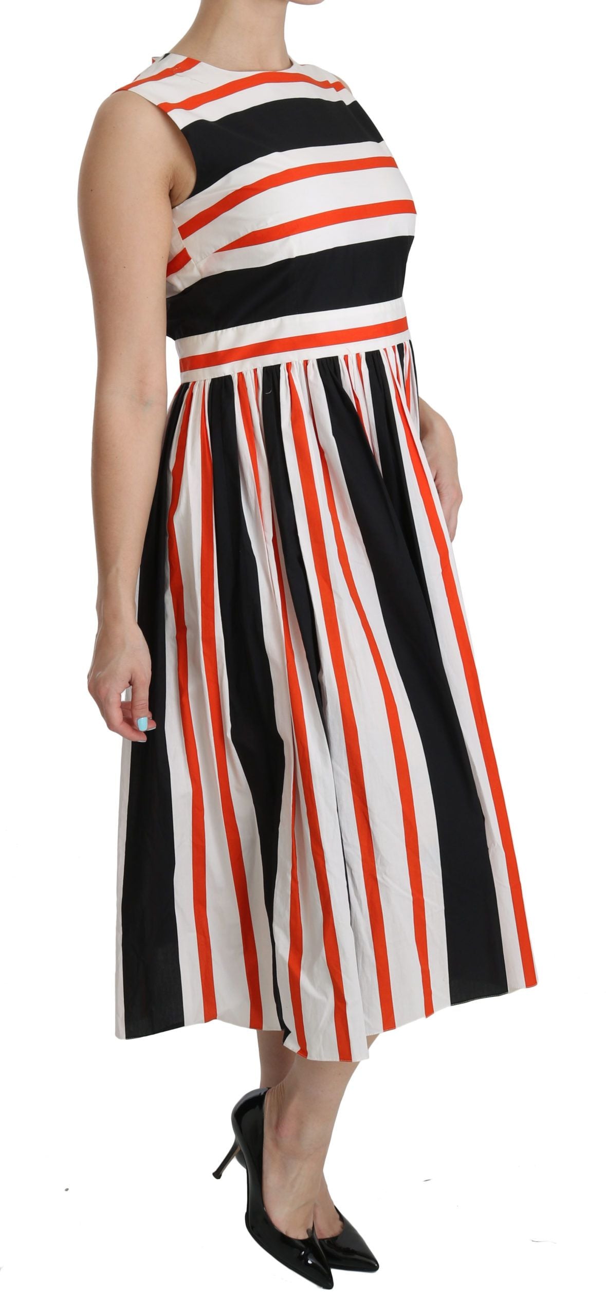 Dolce &amp; Gabbana Multicolor Stripes A-Line Pleated Midi Dress